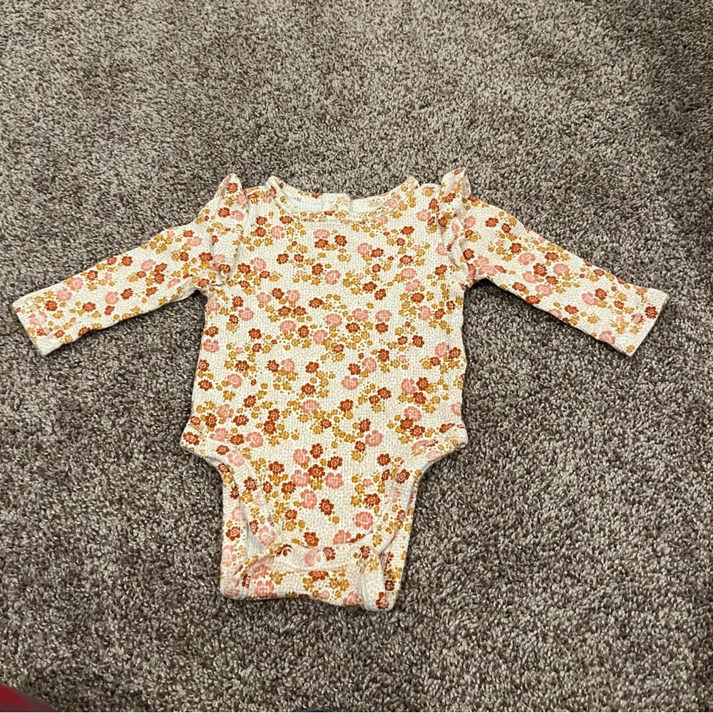 Cream, Pink, Red, and Brown Old Navy Floral Long Sleeve Onesie